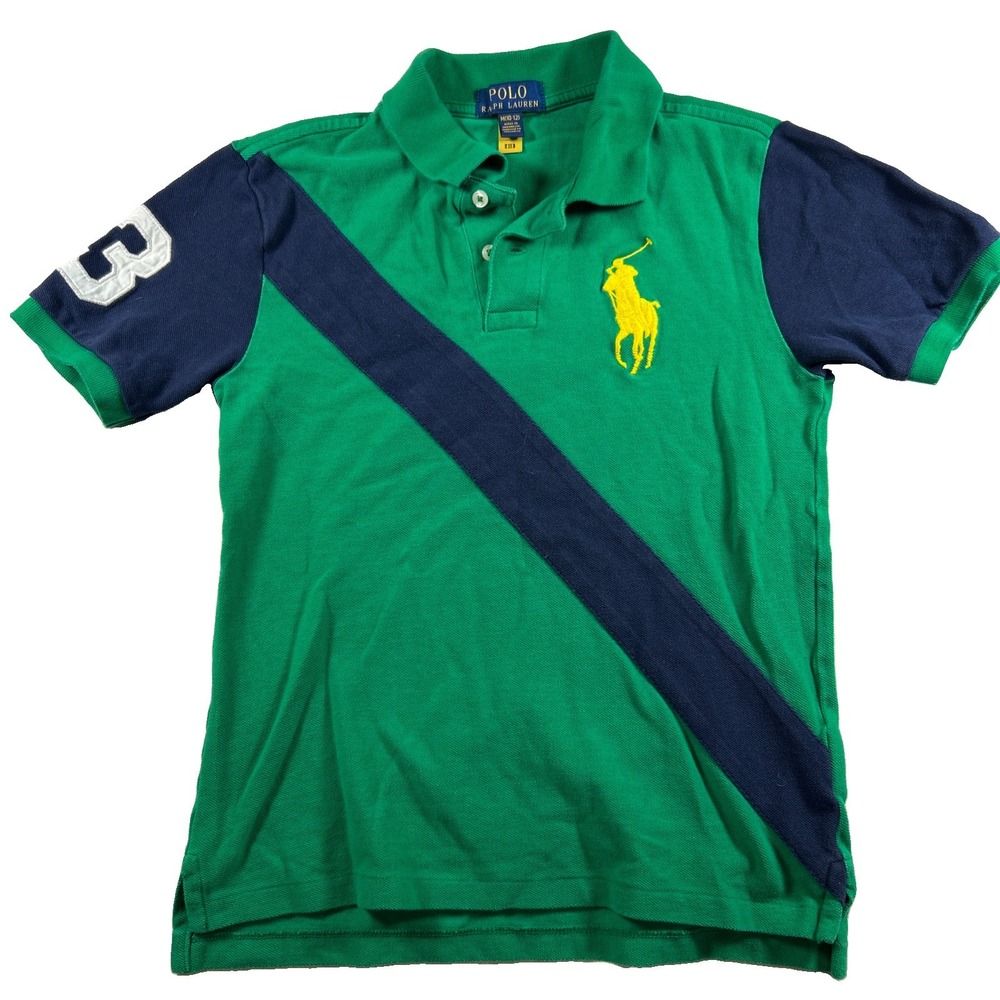 Polo Ralph Lauren Youth M 10-12 Green Big Pony Polo Shirt #3 Short Sleeve